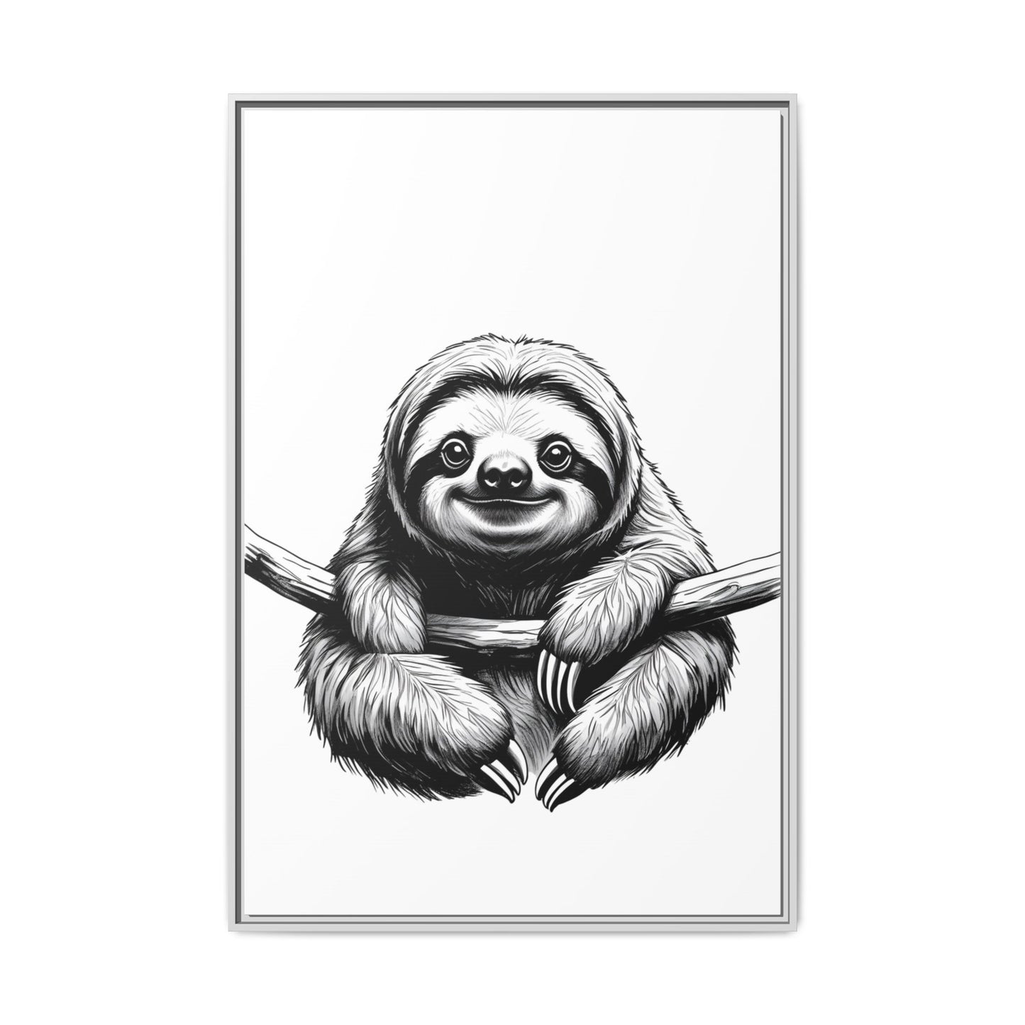 Adorable Sloth Hanging from Tree Branch Black & White Animal Wall Art, Cute Sloth Print, Jungle Theme Nursery Decor, Baby Shower Gift