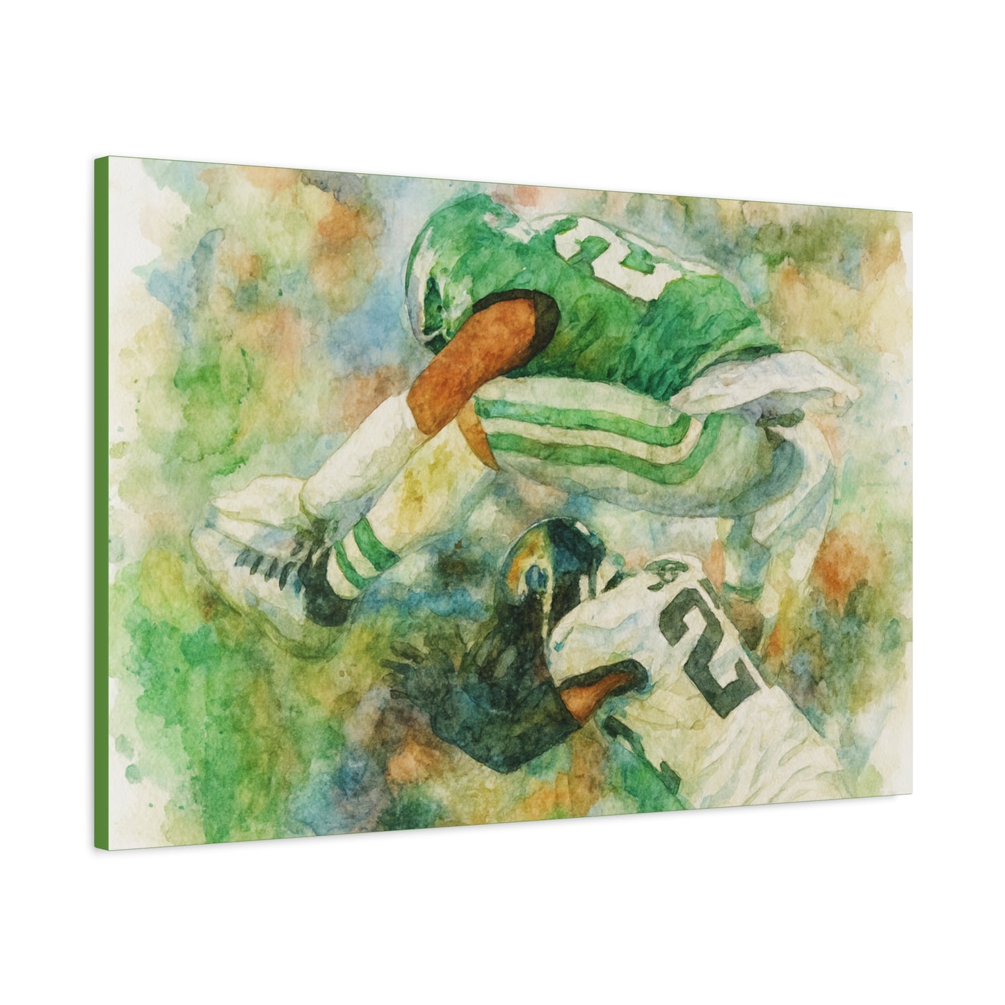Saquon Barkley Backwards Hurdle Watercolor Canvas | Philadelphia Eagles Football Wall Art Print on 1.25"  Canvas | Game Day Fan Cave Gift