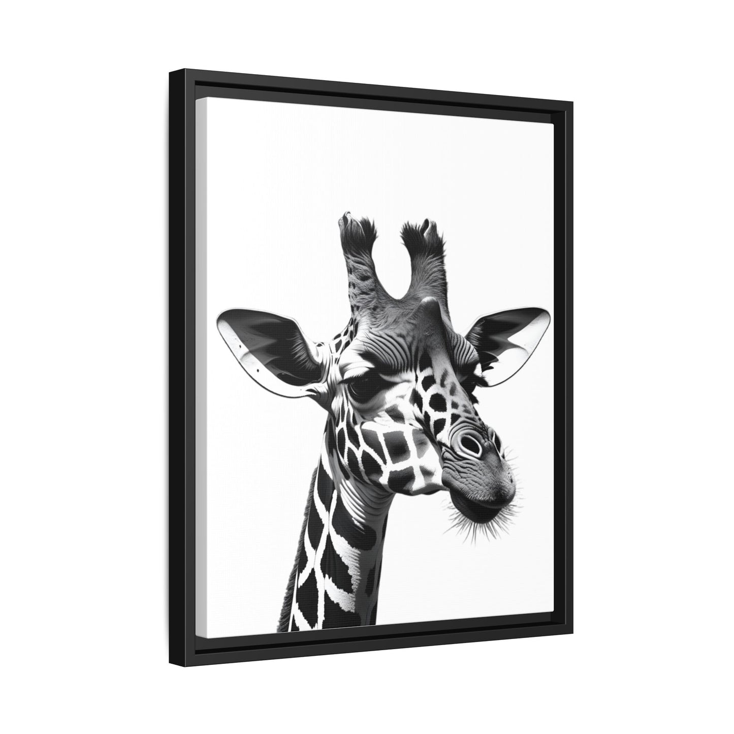 Black and White Giraffe Wall Art – Framed Safari Animal Canvas Print