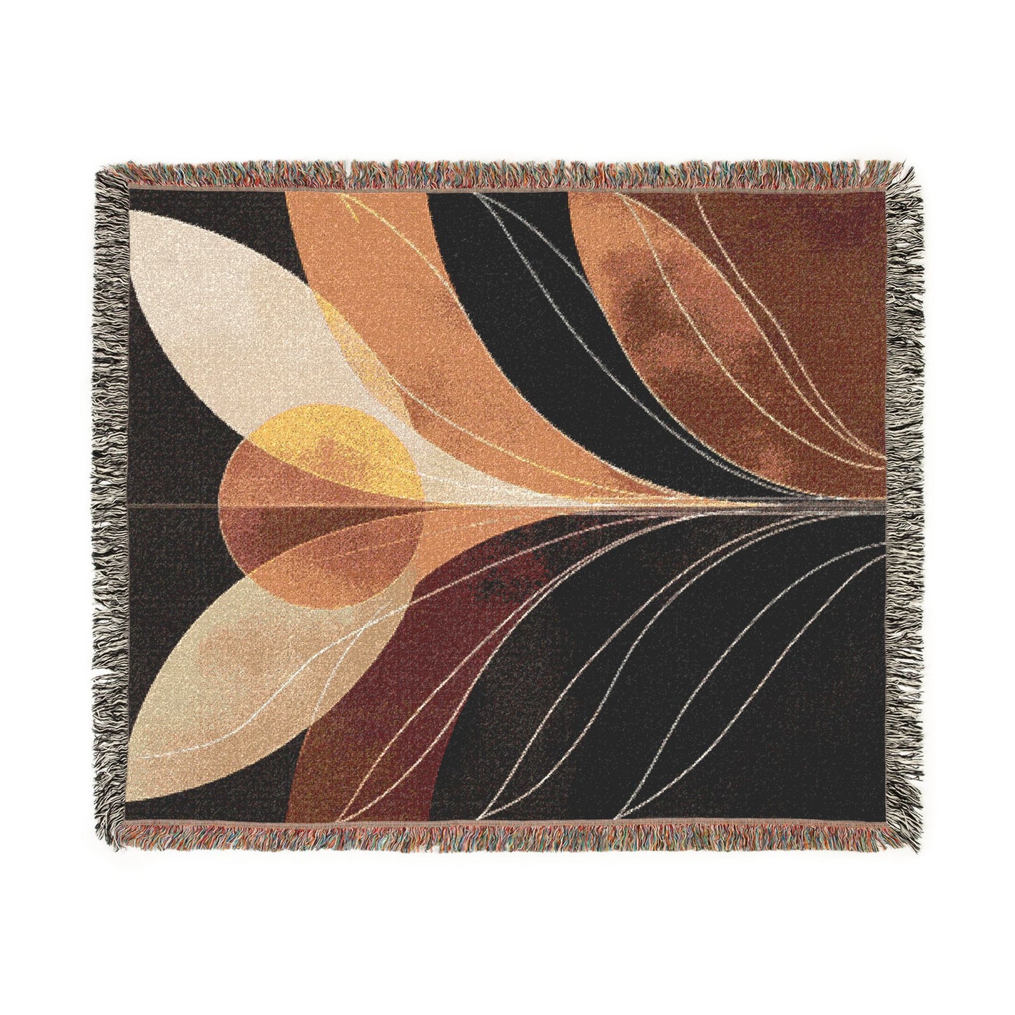 Retro Sunburst Woven Throw Blanket – Mid Century Boho Tapestry Decor