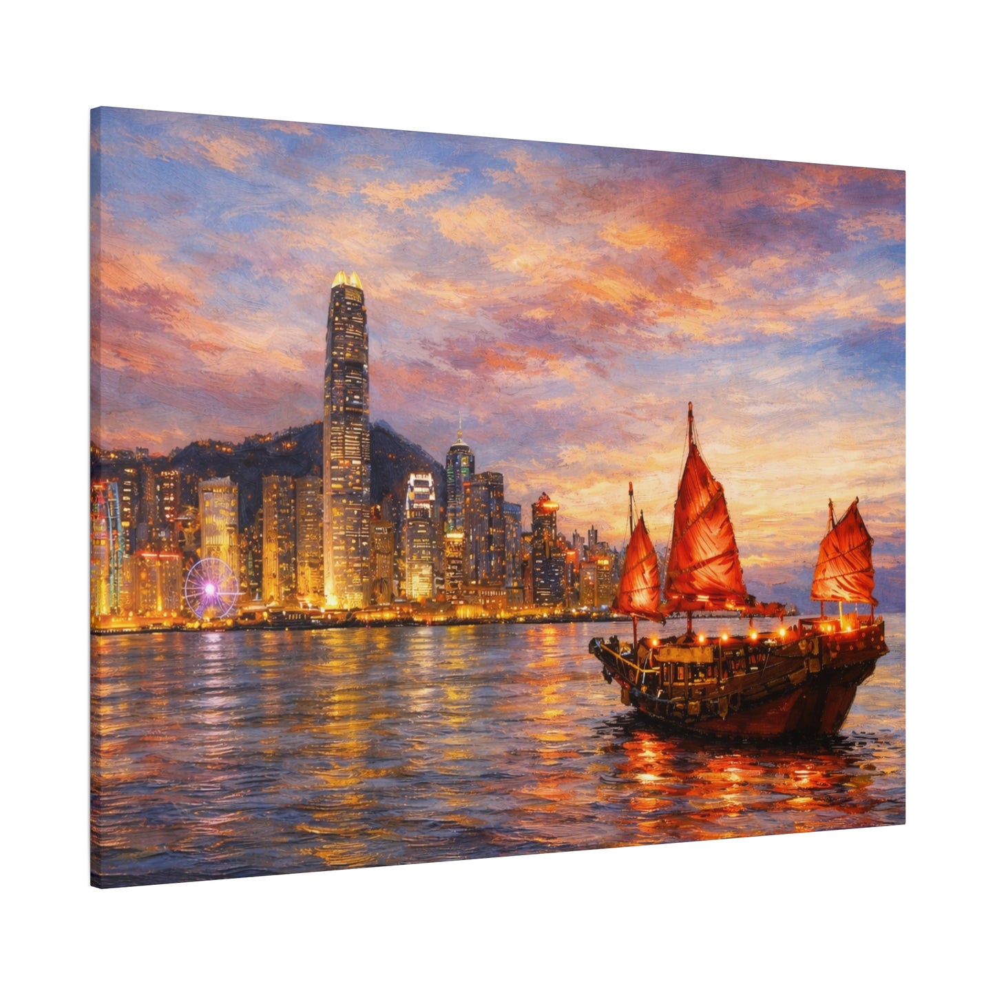 Hong Kong Junk Boat at Sunset Canvas