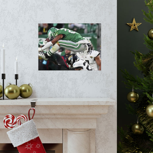 Saquon Barkley Reverse Hurdle Poster for Eagles Fan Cave Matte Horizontal Print Football NFL Gift Wall Art Decor Mantle Decor