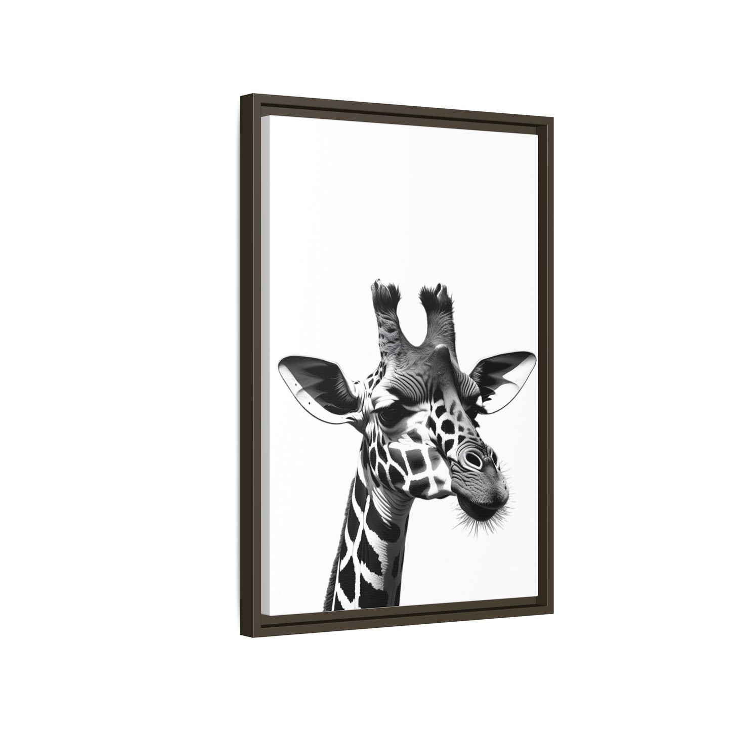 Black and White Giraffe Wall Art – Framed Safari Animal Canvas Print