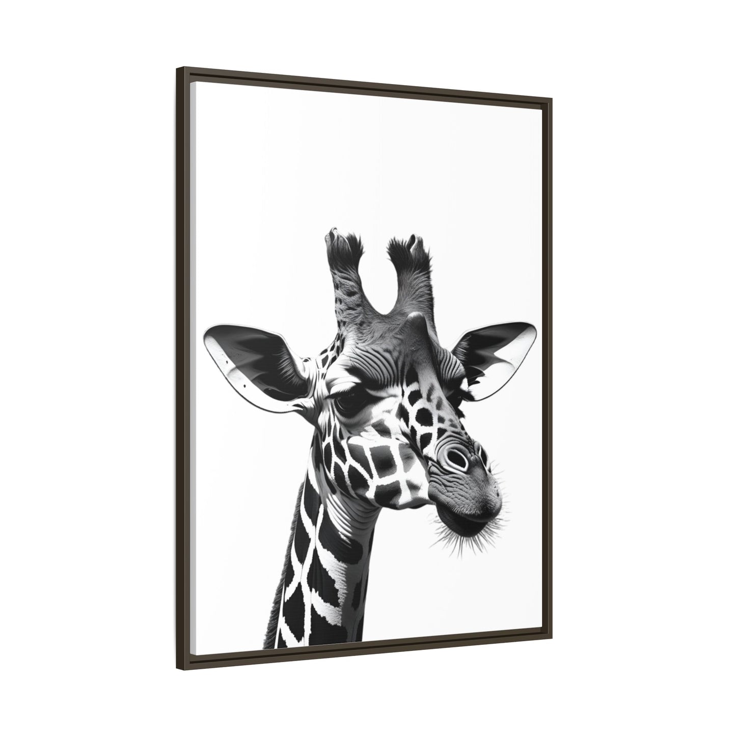Black and White Giraffe Wall Art – Framed Safari Animal Canvas Print