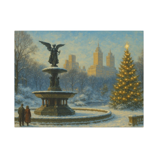 Vintage Christmas's Canvas, Bethesda Terrace Christmas Canvas Print, Central Park NYC  Art