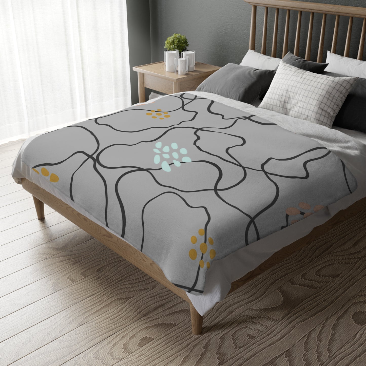 Abstract Line Art Floral Velveteen Blanket | Microfiber Two-Sided Print