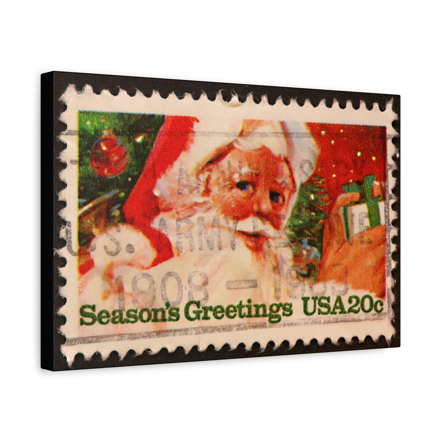 Vintage Santa Claus Stamp Wall Art US Army Postmark | Christmas Decor Mantle Art