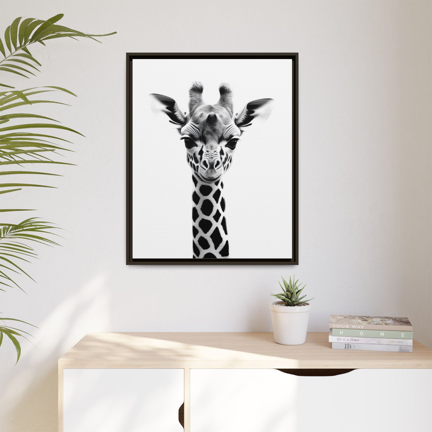 Baby Giraffe Wall Art Black & White Wildlife Photography Print, Cute Giraffe Lover Gift