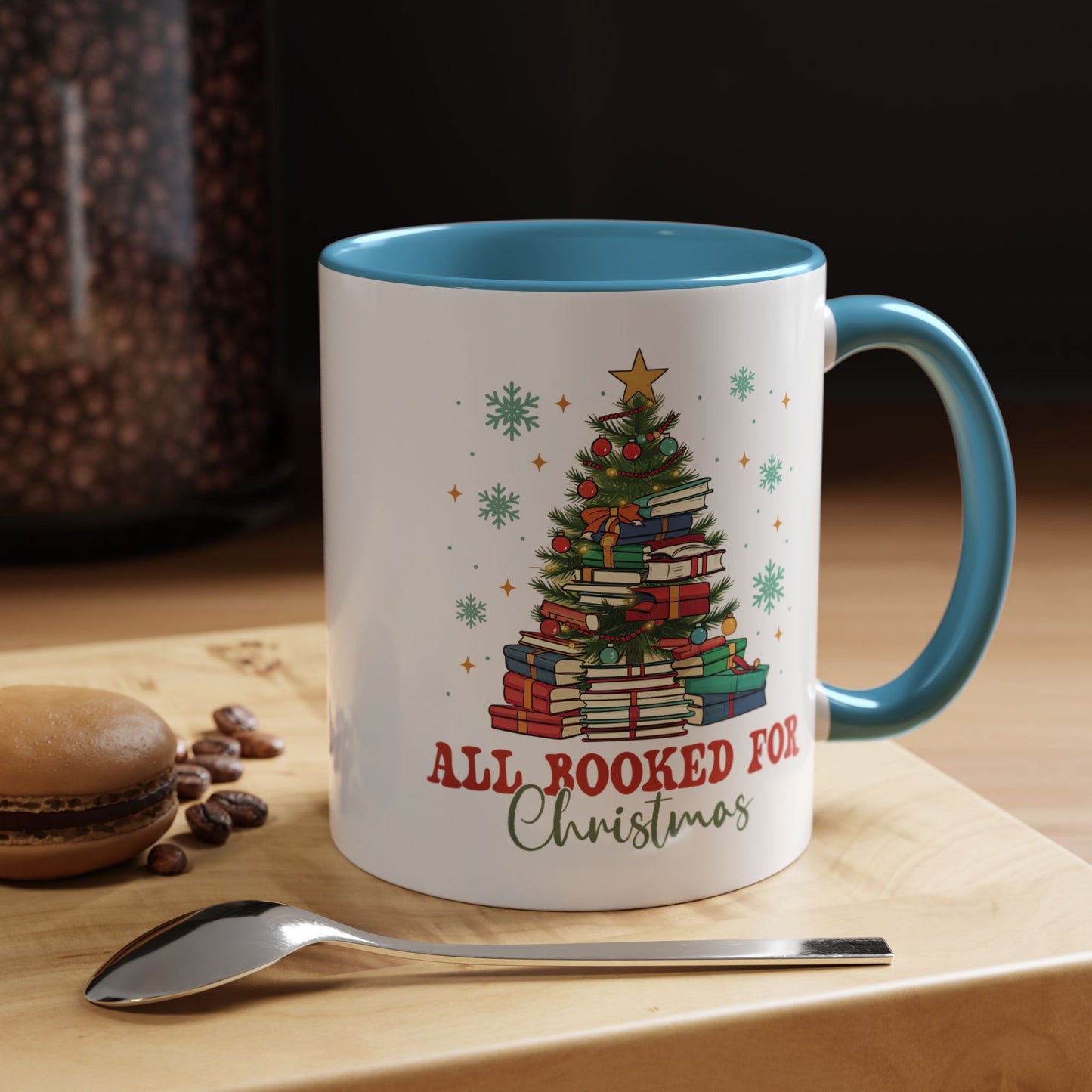 Christmas Booked Coffee Mug (11, 15oz) Holiday Book Lover Gift Festive Reading Mug Xmas Tree Teacher Gift