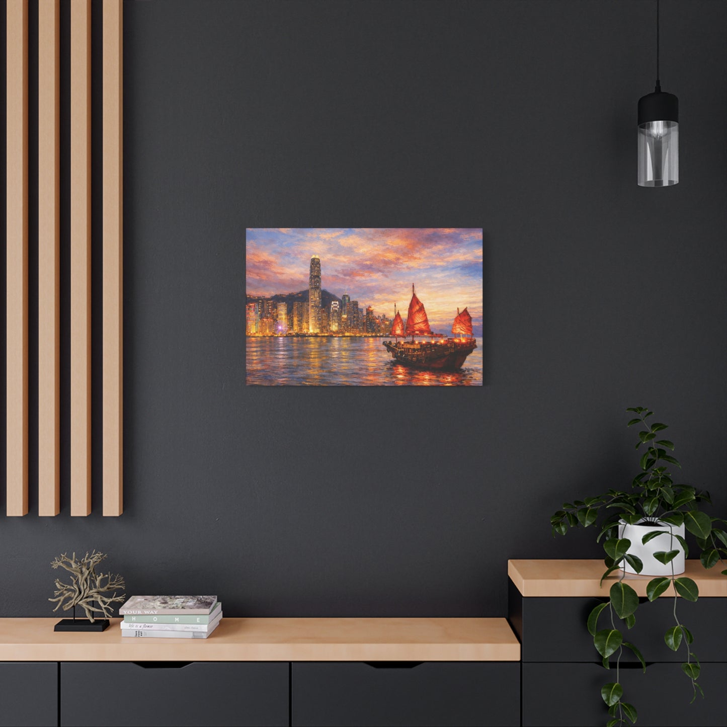 Hong Kong Junk Boat at Sunset Canvas