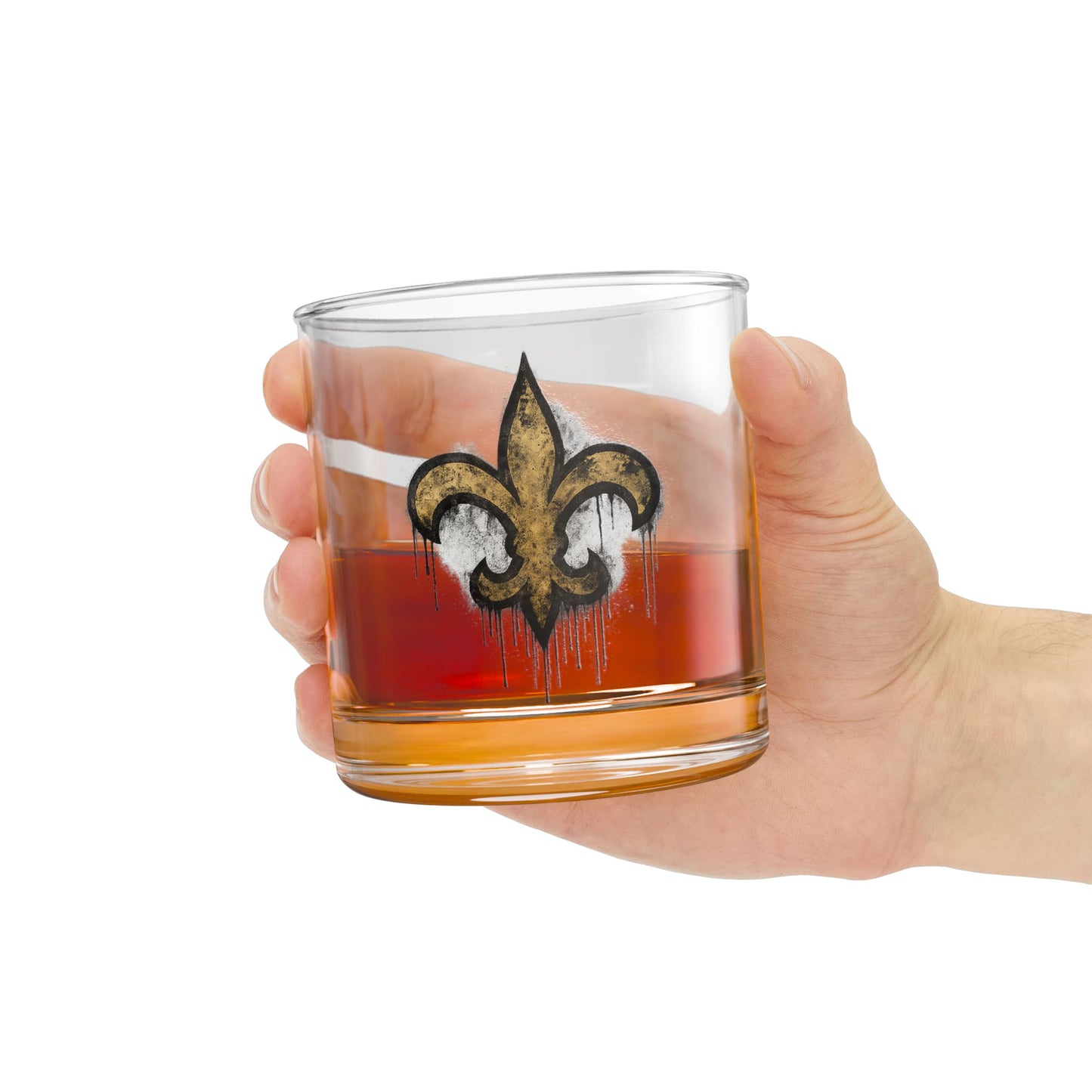 New Orleans Fleur-de-Lis Whiskey Glass – Grunge Gold & Black Game Day Rocks Glass