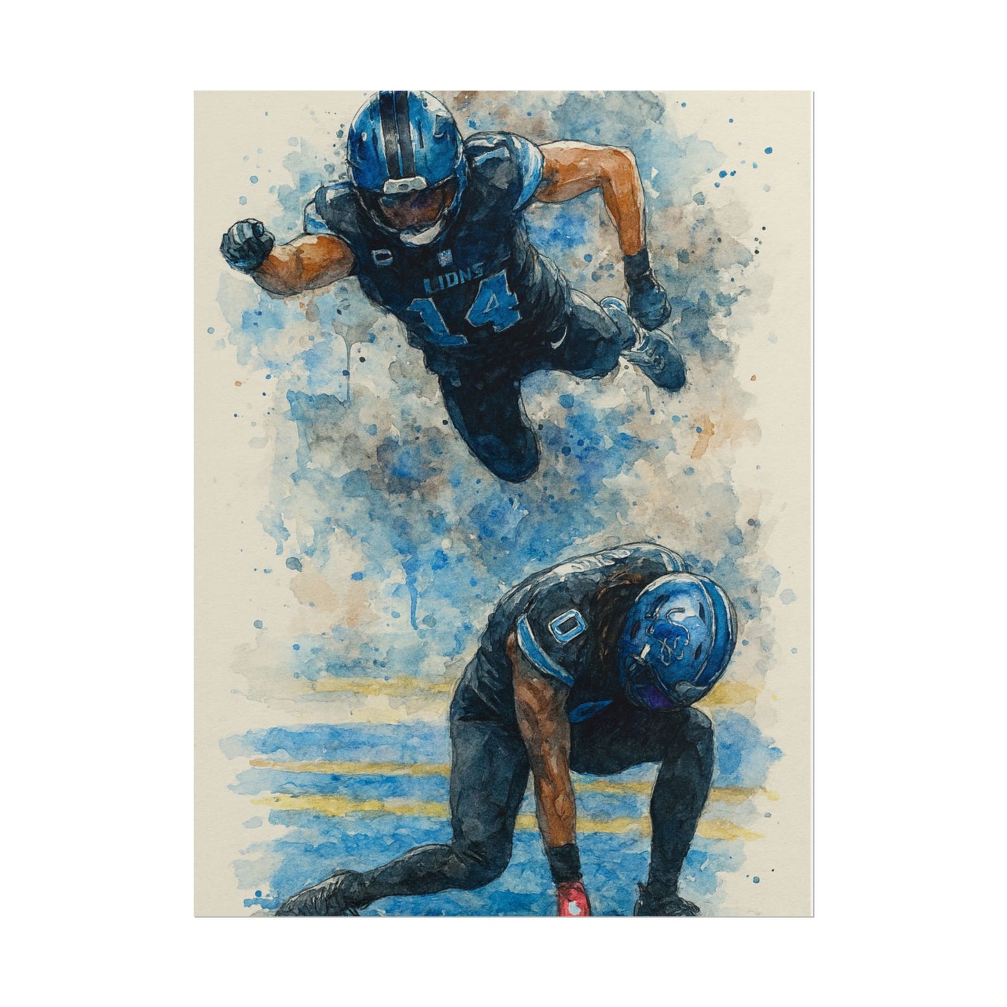 Watercolor Football Poster | Dynamic Sports Wall Art | NFL Player Celebration Print | Man Cave Decor | Football Gift for Fans