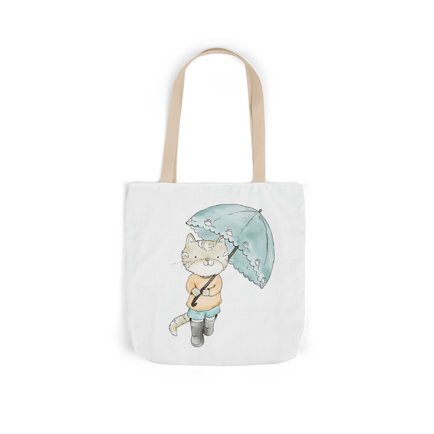 Cat Lover Tote Bag Cute Kitty with Umbrella Rain Boots Cat Lover Eco Tote Bag