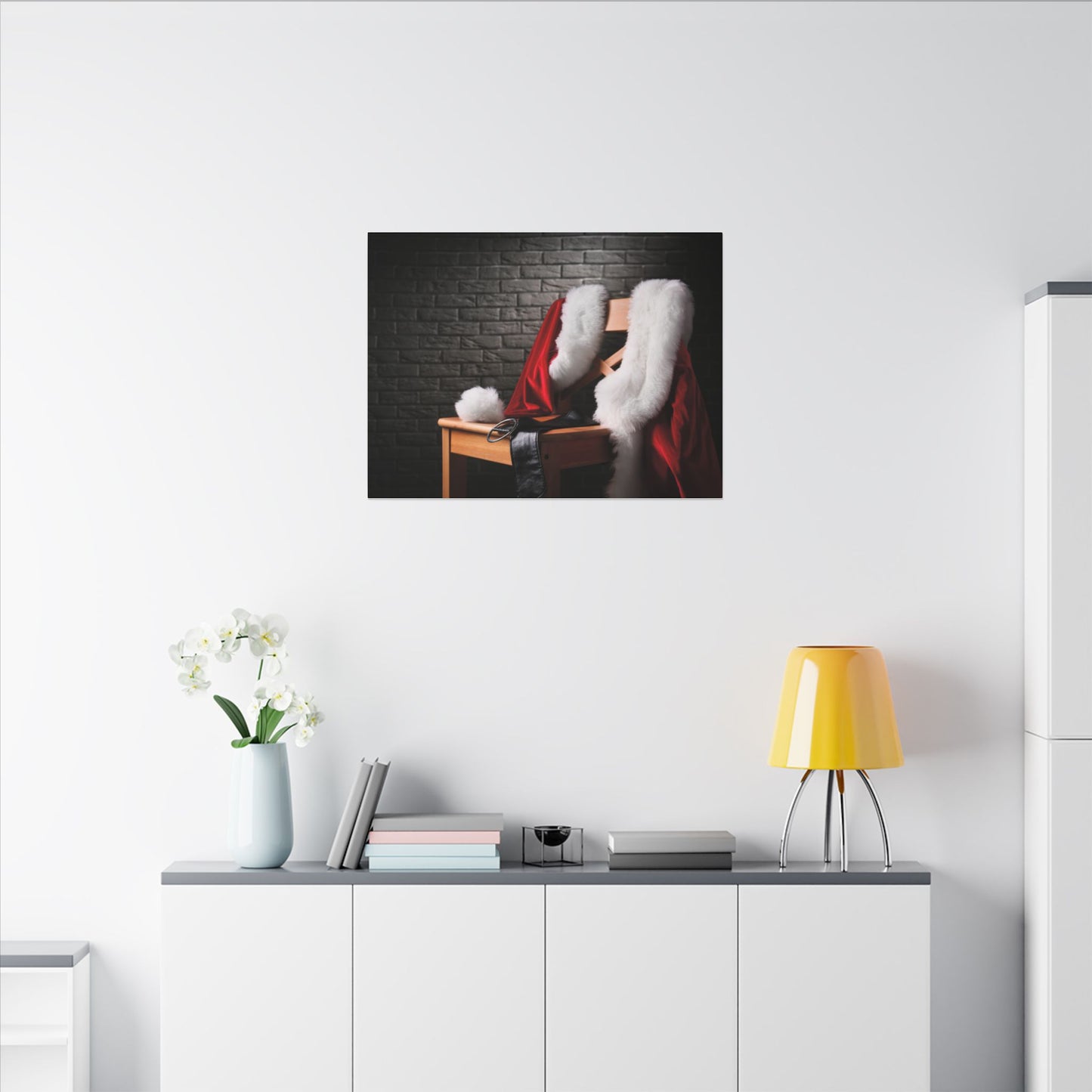 Canvas Wall Art, Santa Claus Belt Jacket Hat Festive Holiday Decor, Christmas Print