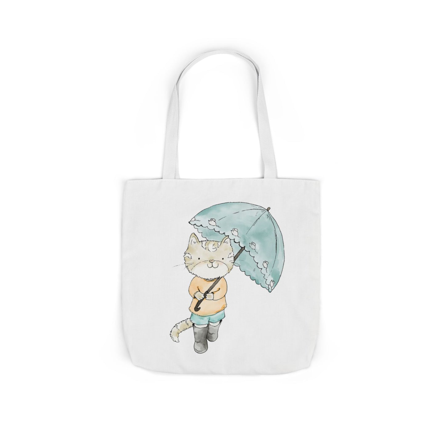Cat Lover Tote Bag Cute Kitty with Umbrella Rain Boots Cat Lover Eco Tote Bag
