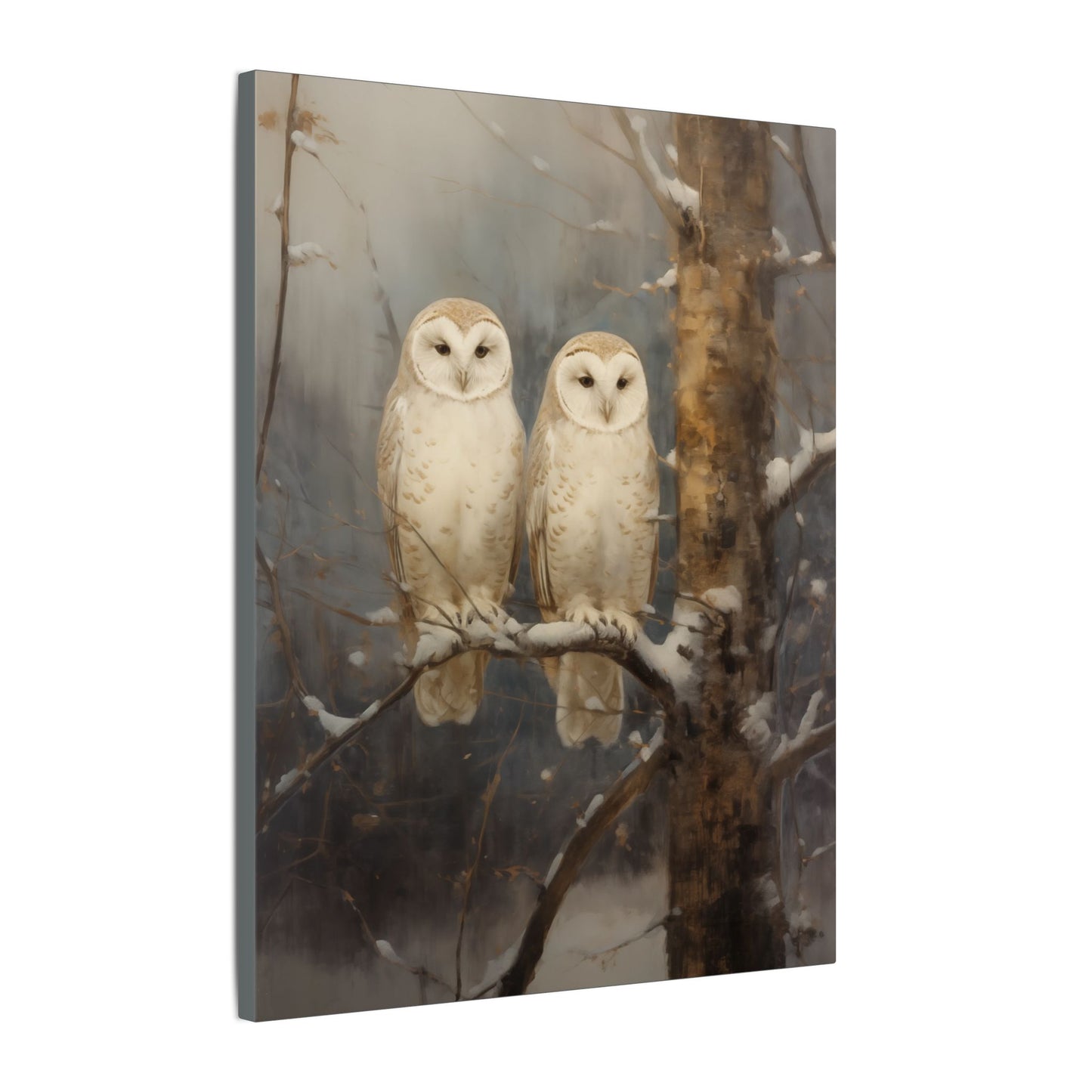Snowy Owls Winter Canvas Wall Art | Vintage Wildlife Nature Decor