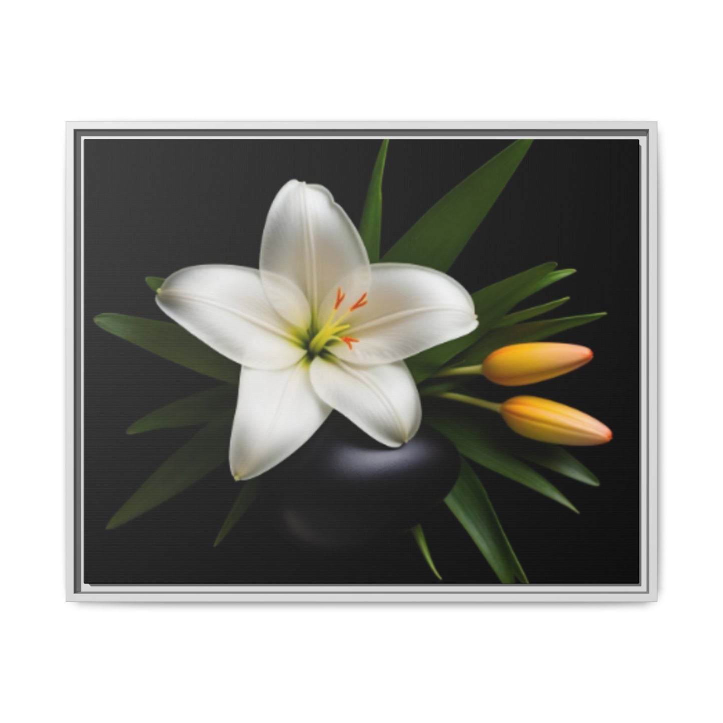 White Lily Wall Art Canvas Print Framed | Elegant Floral Wall Decor for Bedroom, Living Room, Bathroom