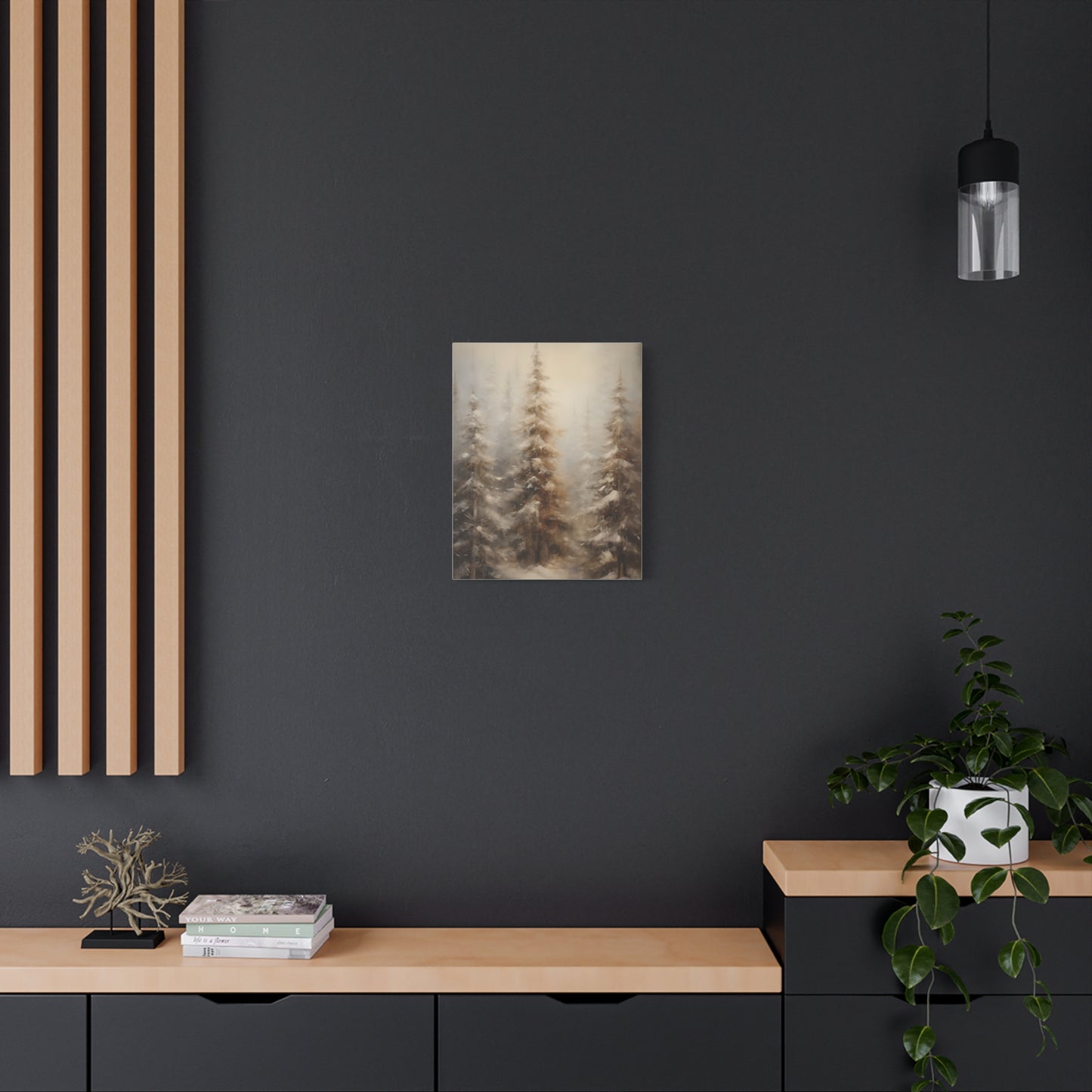 Snowy Pine Forest Winter Canvas Wall Art | Rustic Cabin Decor