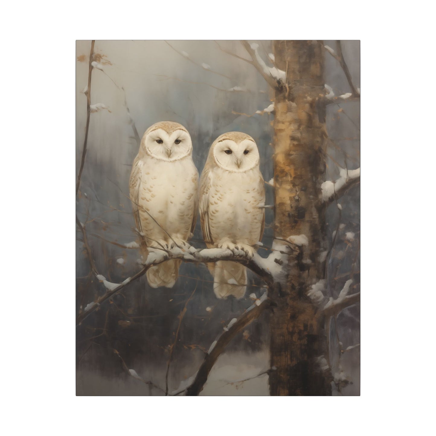 Snowy Owls Winter Canvas Wall Art | Vintage Wildlife Nature Decor