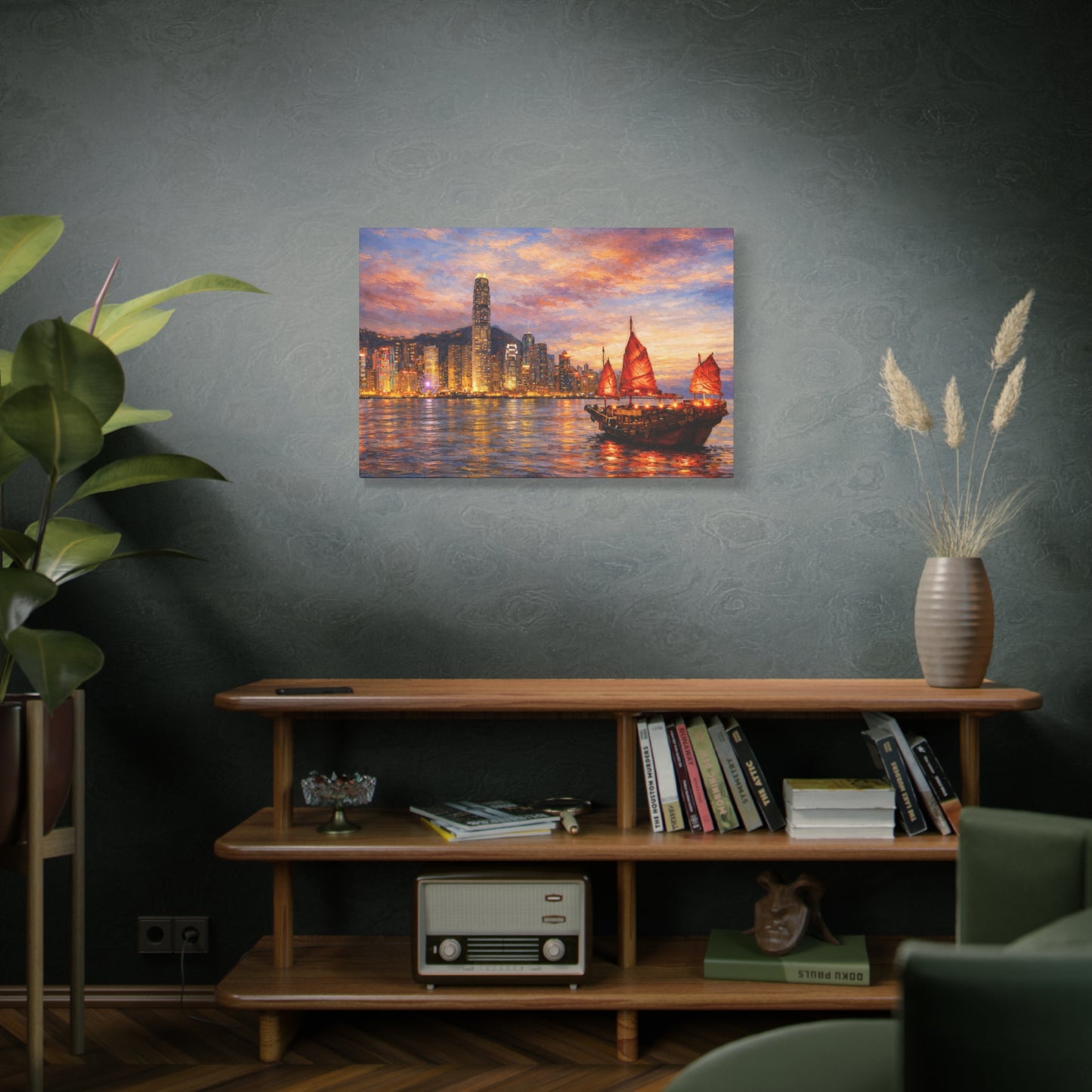 Hong Kong Junk Boat at Sunset Canvas