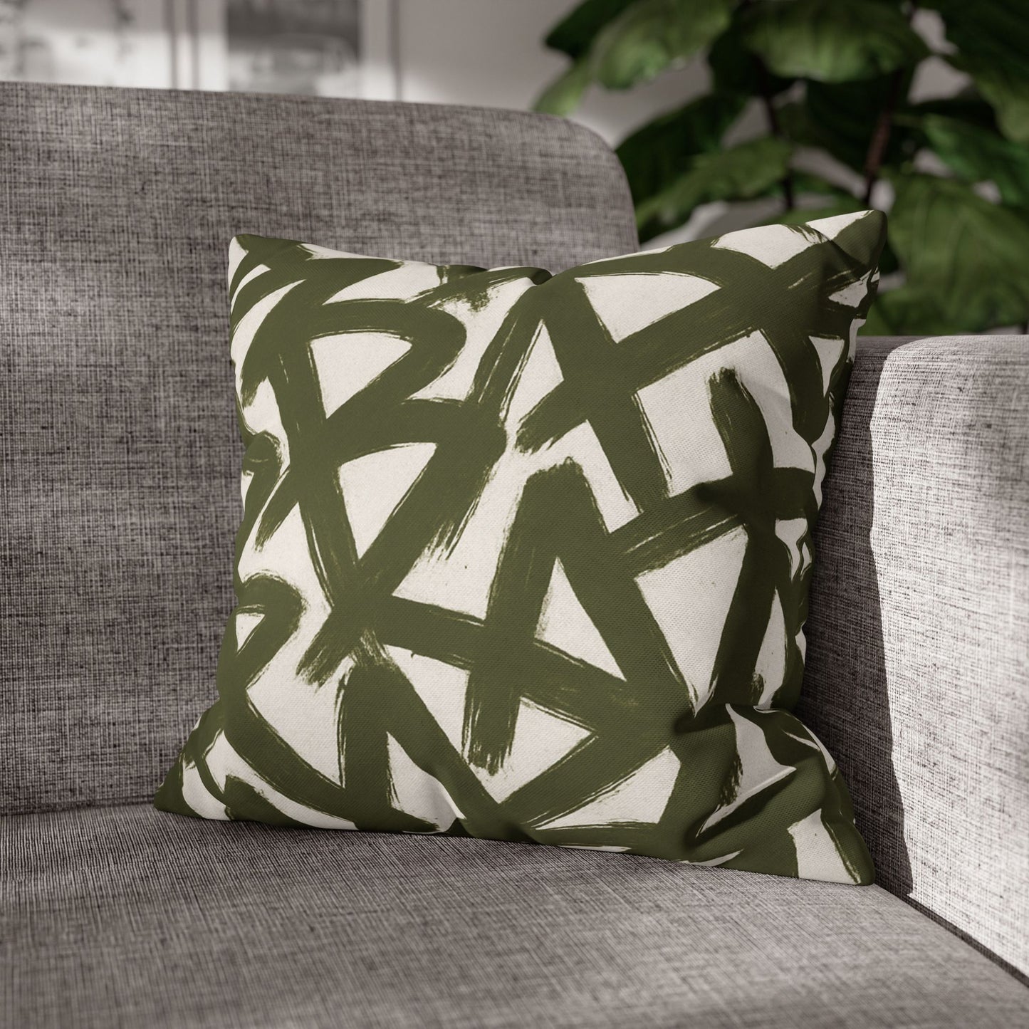 Throw Pillow Cover, Green Graffiti Brush Strokes Square Pillowcase Cover