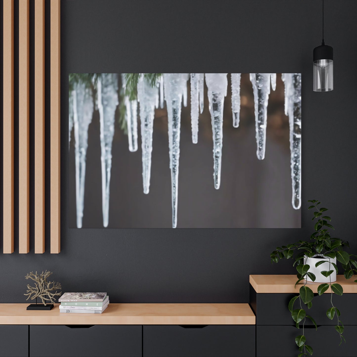 Icicles on Pine Branch Christmas Wall Art | Winter Mantle Decor