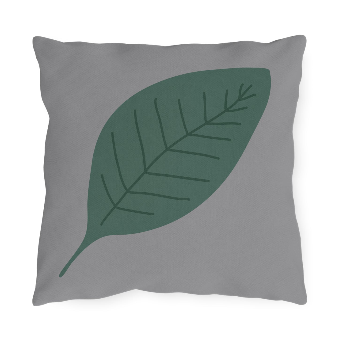 Green Leaf & Grey Outdoor Throw Pillow | Tropical Botanical Patio Cushio