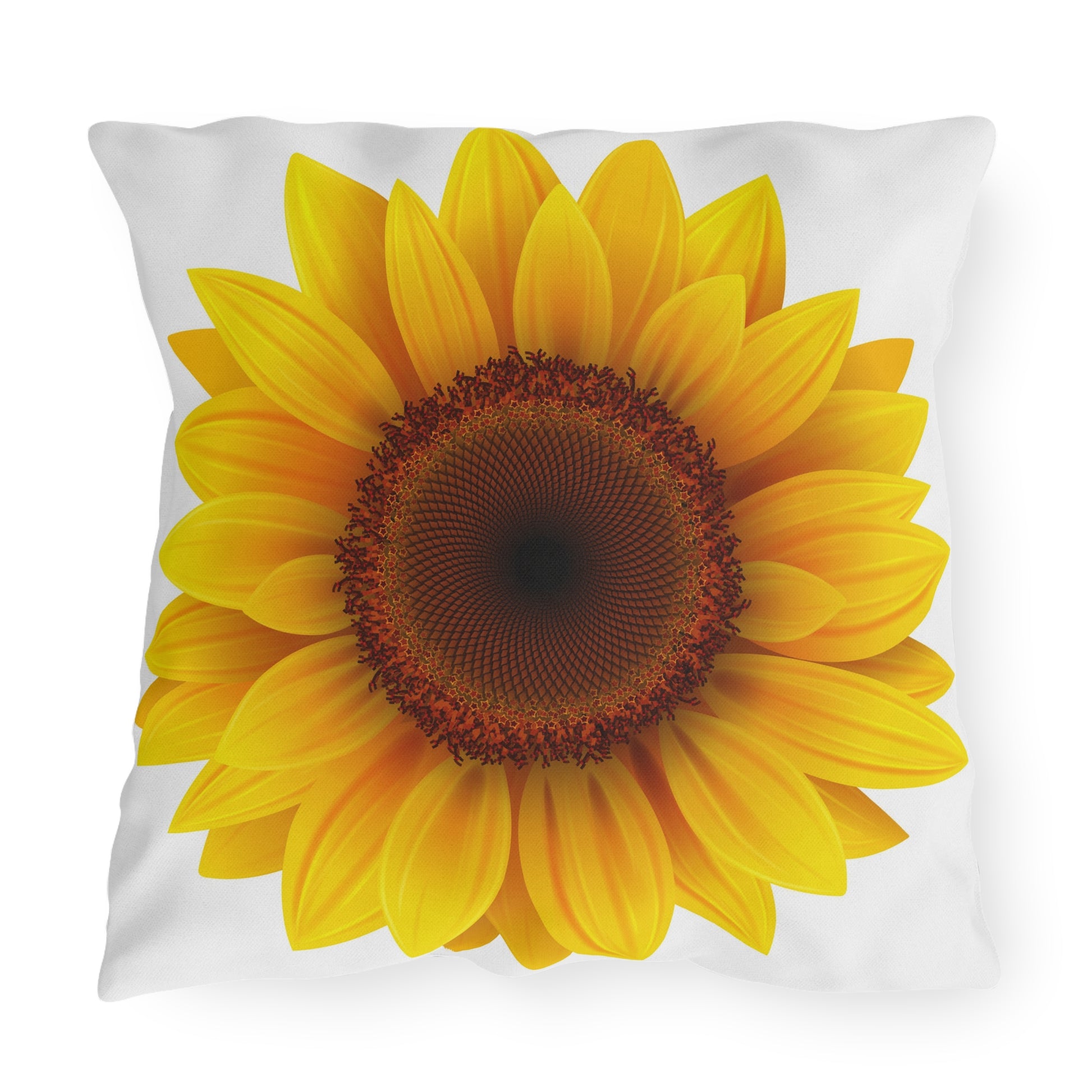 Pillow with a sunflower design on a white background