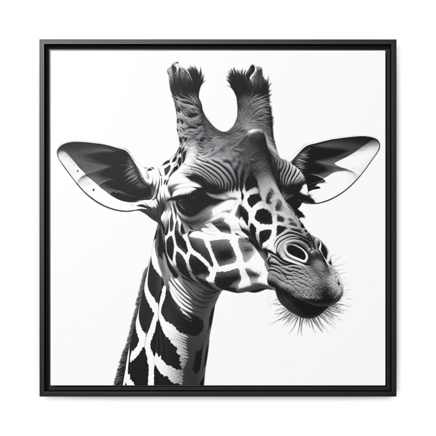 Black and White Giraffe Wall Art – Framed Safari Animal Canvas Print