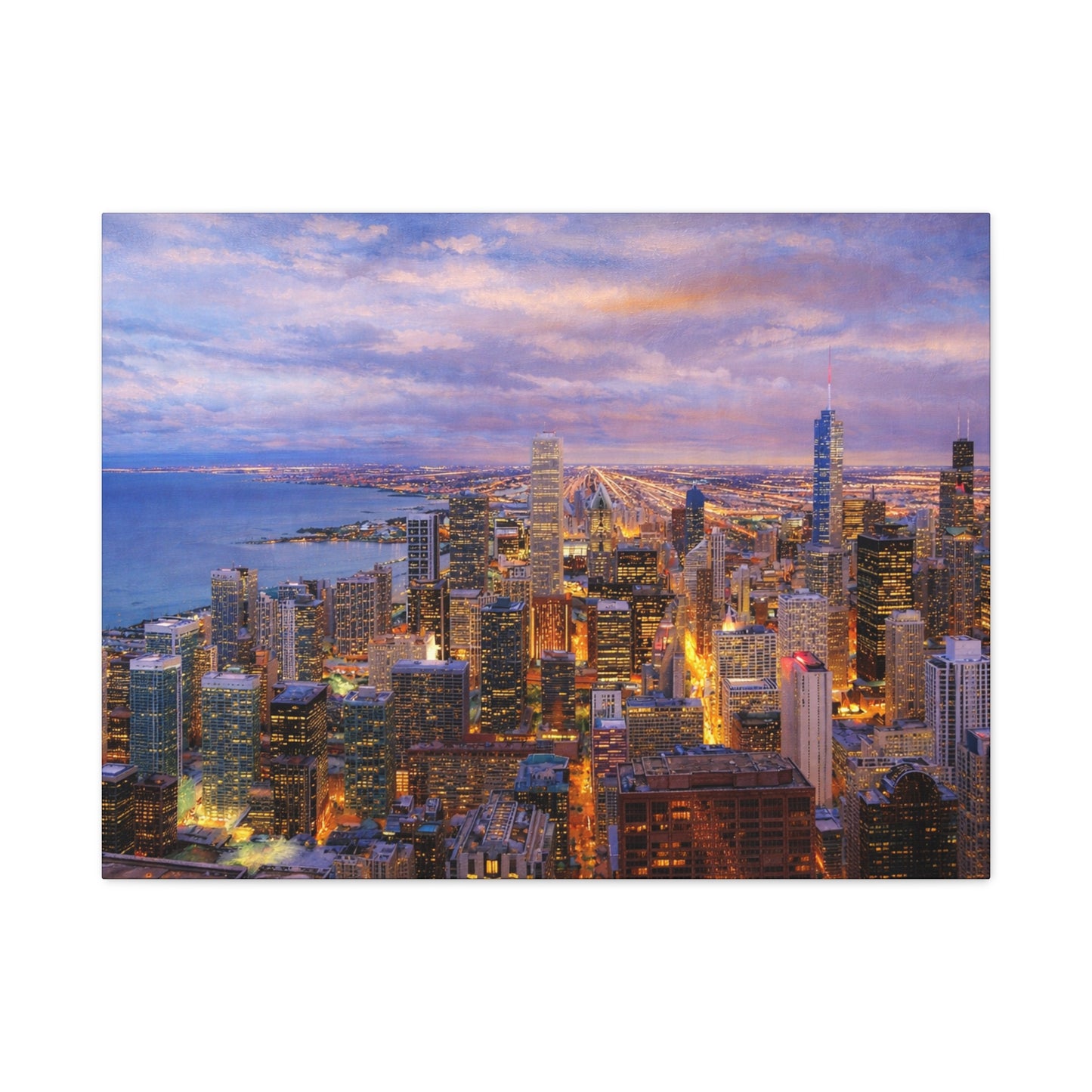 Chicago Skyline Canvas Wall Art – Sunset Cityscape Print, Downtown Chicago Decor, Urban Skyline Wall Decor