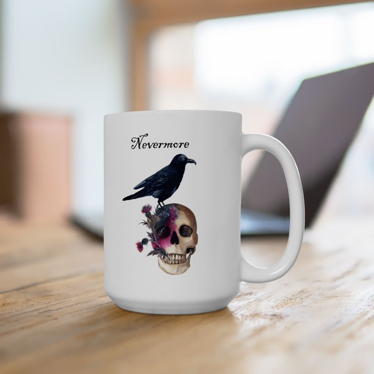 Halloween Mug - Raven Sitting on Skull Nevermore
