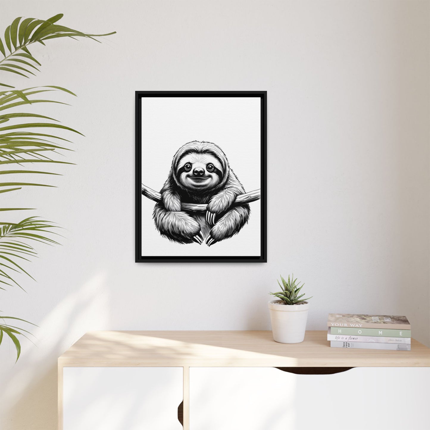 Adorable Sloth Hanging from Tree Branch Black & White Animal Wall Art, Cute Sloth Print, Jungle Theme Nursery Decor, Baby Shower Gift