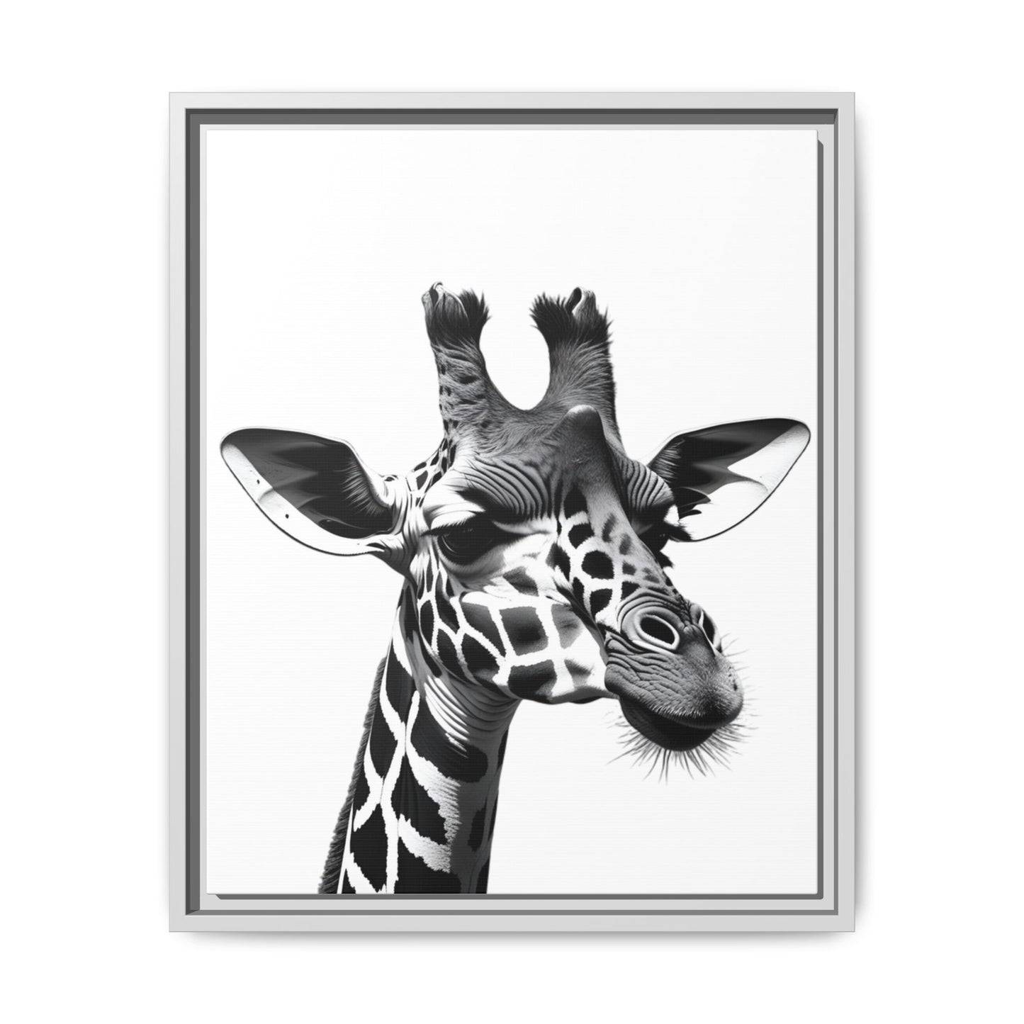 Black and White Giraffe Wall Art – Framed Safari Animal Canvas Print