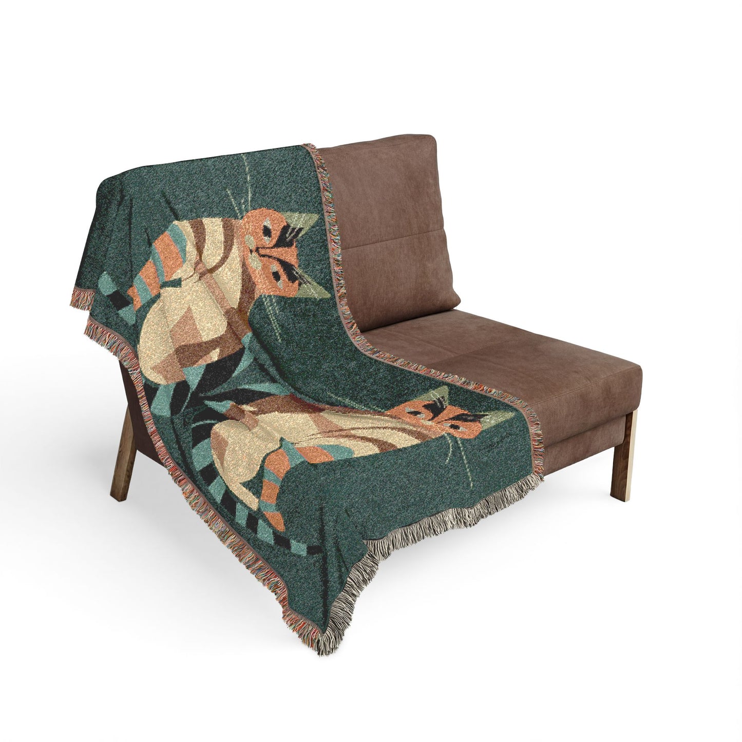 Mid Century Modern Cat Woven Throw Blanket | Retro Feline Decor