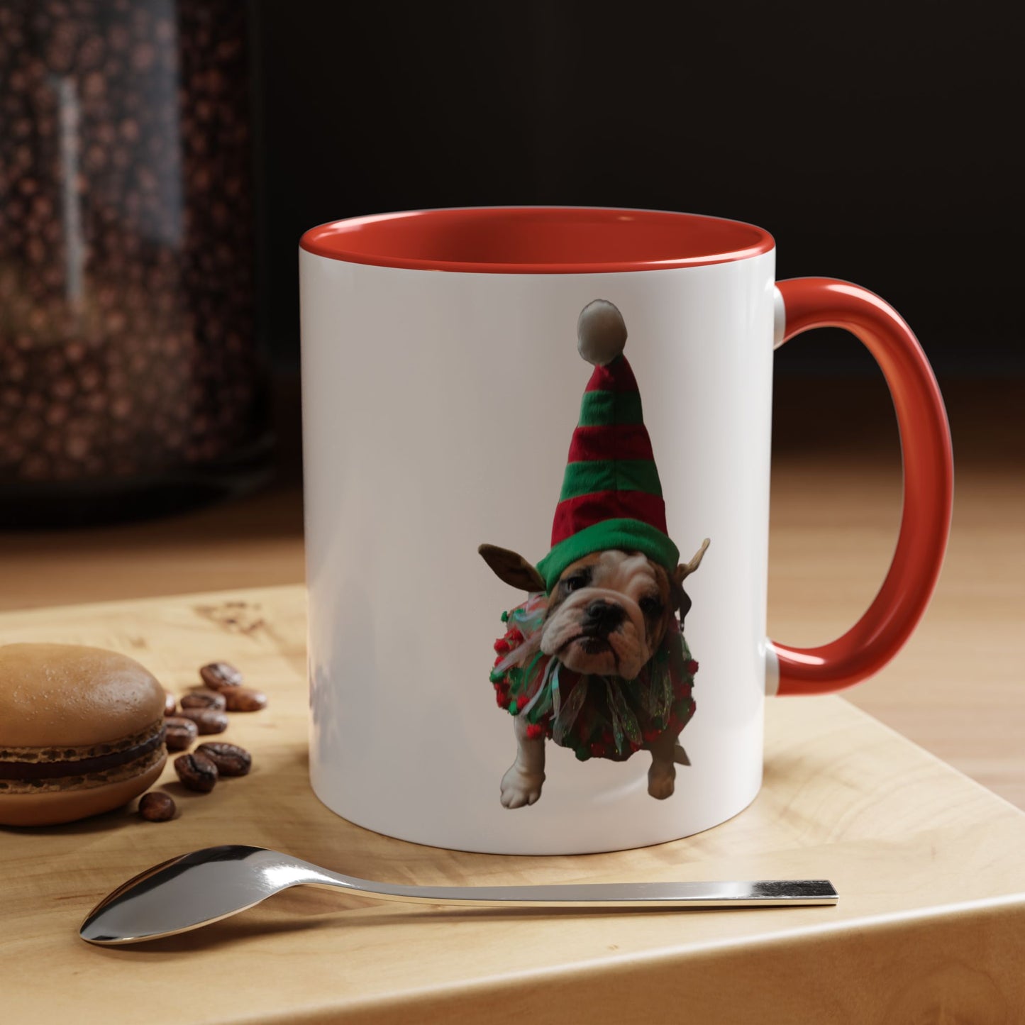 Funny Christmas Bulldog Mug – Cute Dog Elf Holiday Coffee Cup – Bulldog Lover Gift – Christmas Dog Mug – Festive Puppy Mug