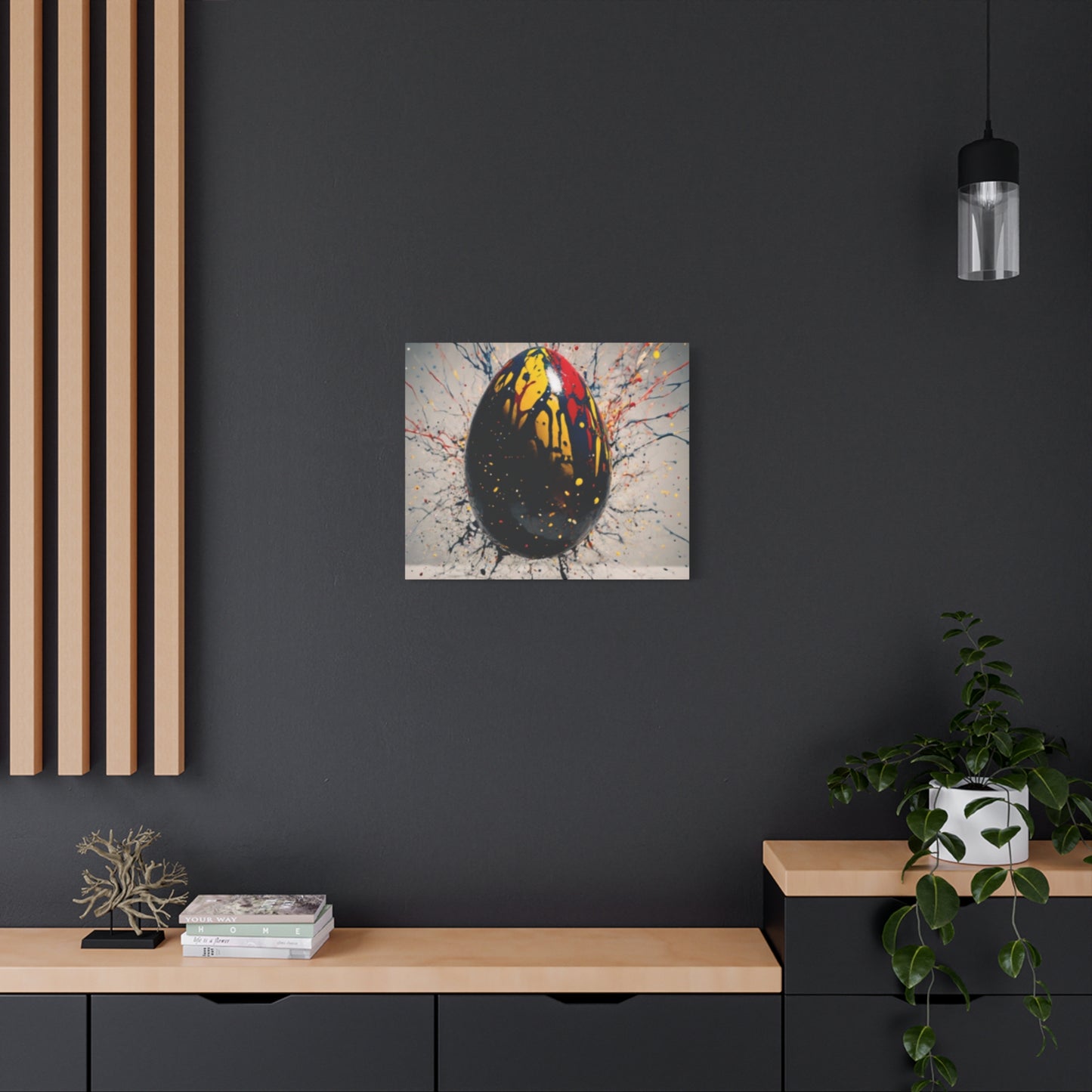 Vibrantly Painted Egg on Canvas | Abstract Paint Splatter Art I Easter Egg Art