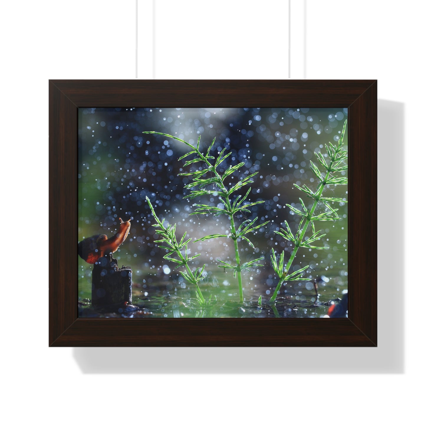 Snail Nature Wall Art – Rain Macro Botanical Print, Zen Forest Decor, Moody Nature, Calm Mindfulness Wall Art