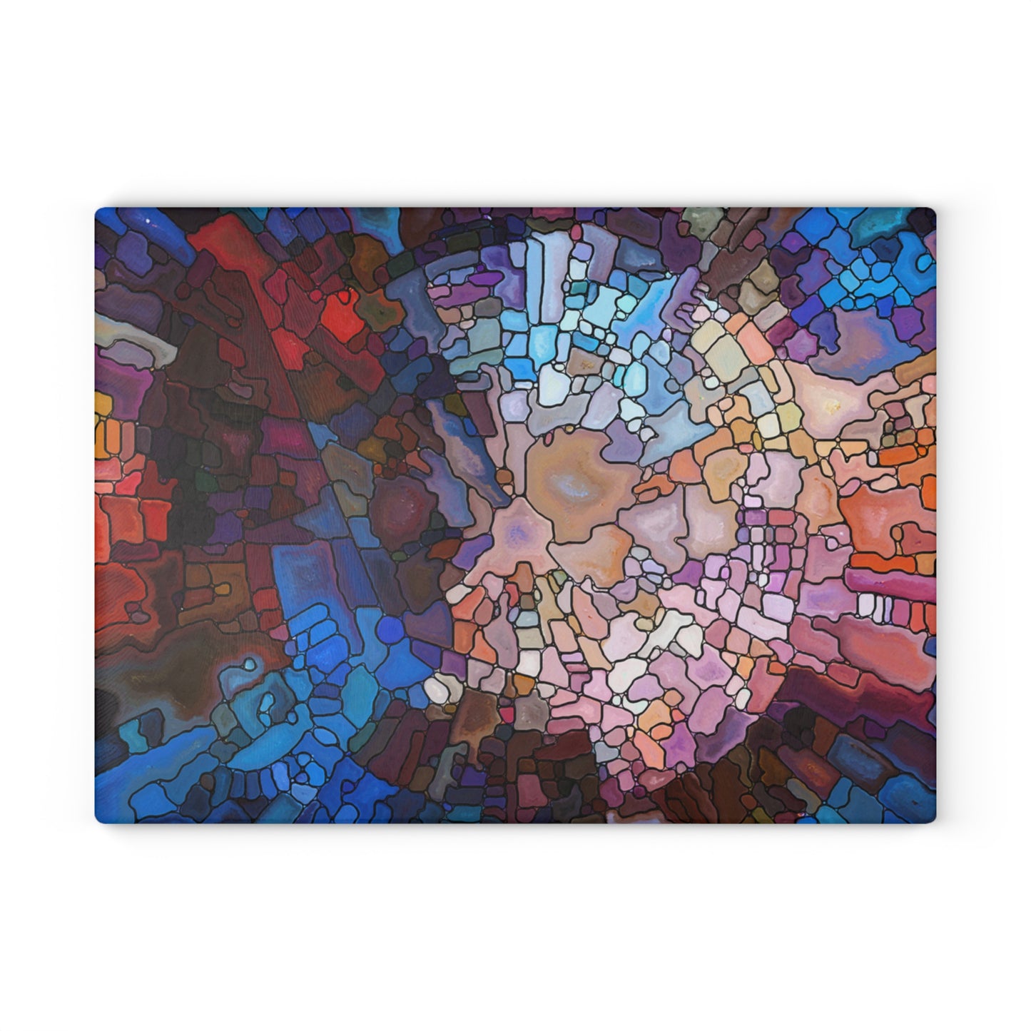 Abstract Stained Glass Mosaic Glass Cutting Board | Colorful Kitchen Decor