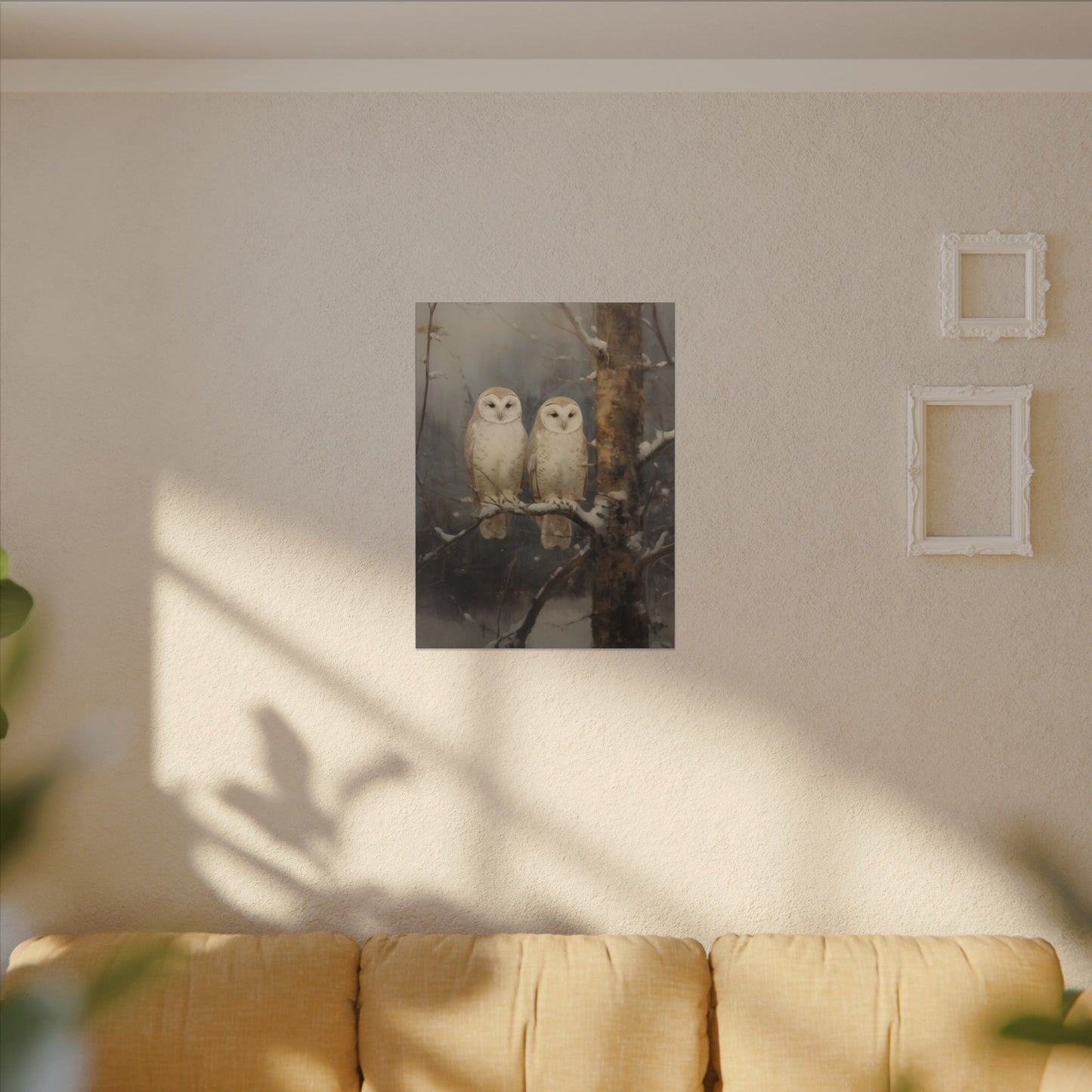Snowy Owls Winter Canvas Wall Art | Vintage Wildlife Nature Decor