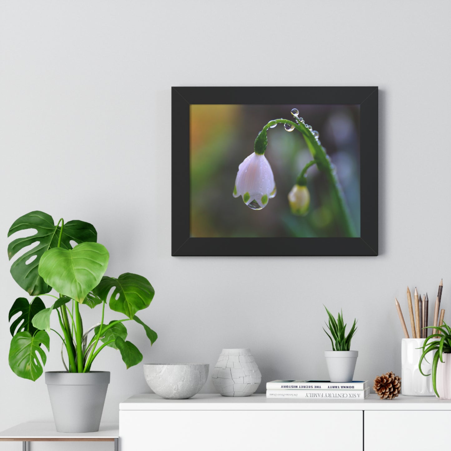 Dew Drop Flower Framed Wall Art – Macro Nature Photography, Minimalist Floral Print, Elegant Botanical Home Decor