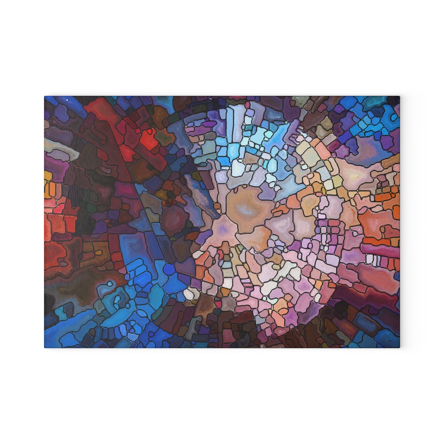 Abstract Stained Glass Mosaic Glass Cutting Board | Colorful Kitchen Decor
