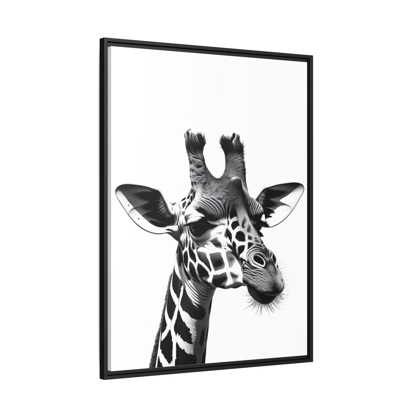 Black and White Giraffe Wall Art – Framed Safari Animal Canvas Print