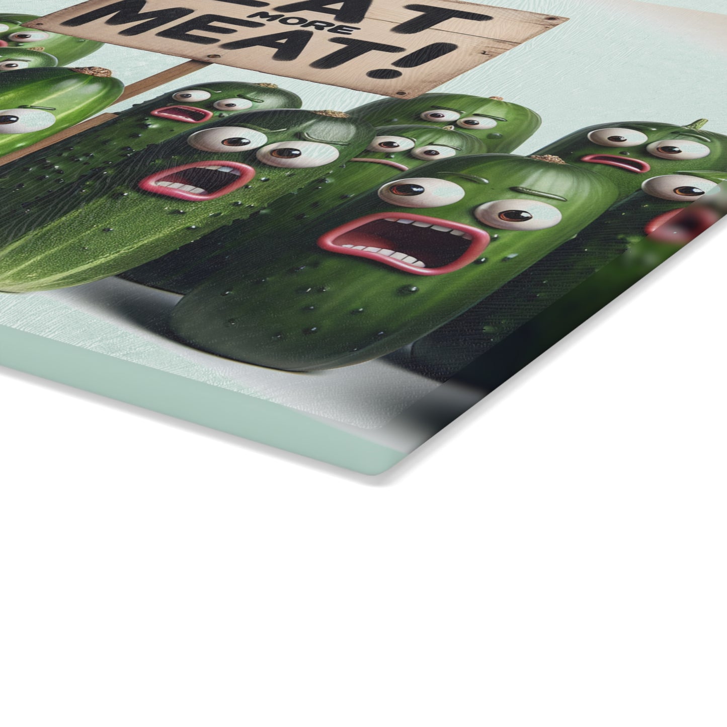 “Eat More Meat!” Funny Glass Cutting Board | Quirky Kitchen Gift