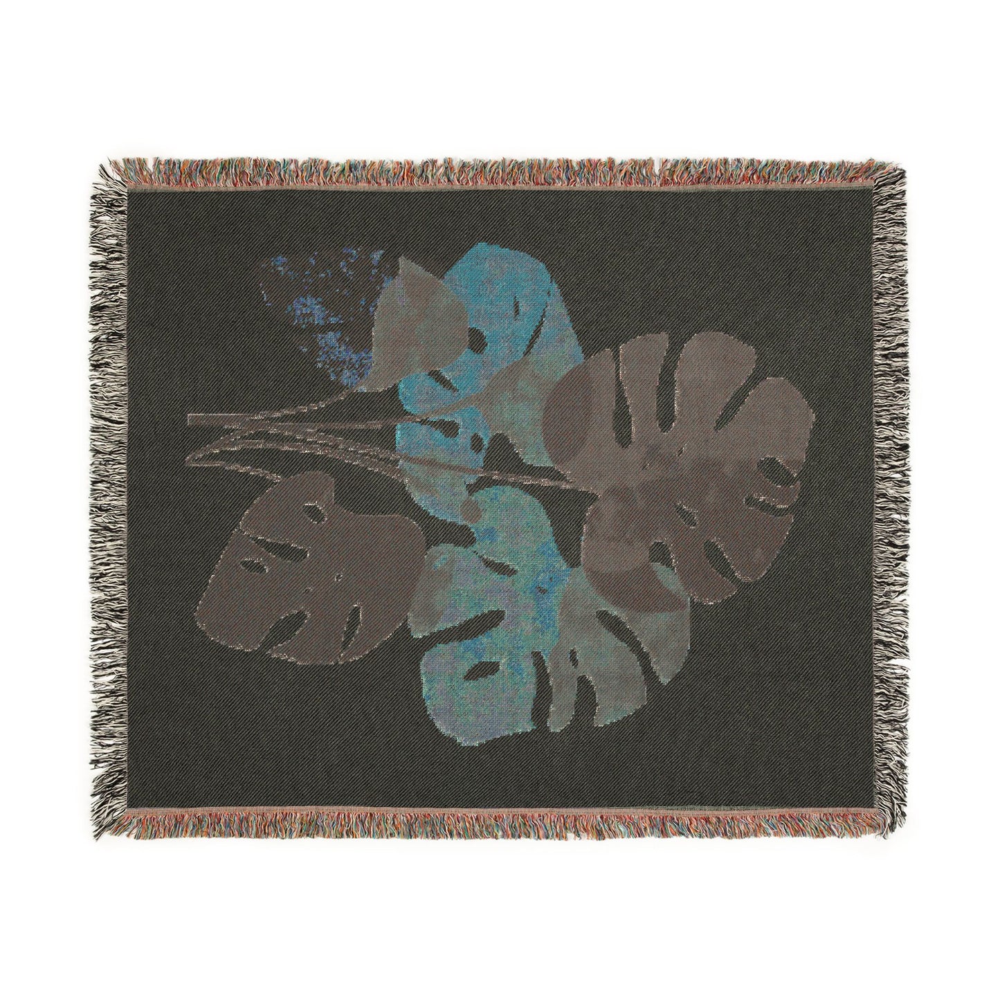 Boho Monstera Leaf Woven Throw Blanket | Botanical Home Decor