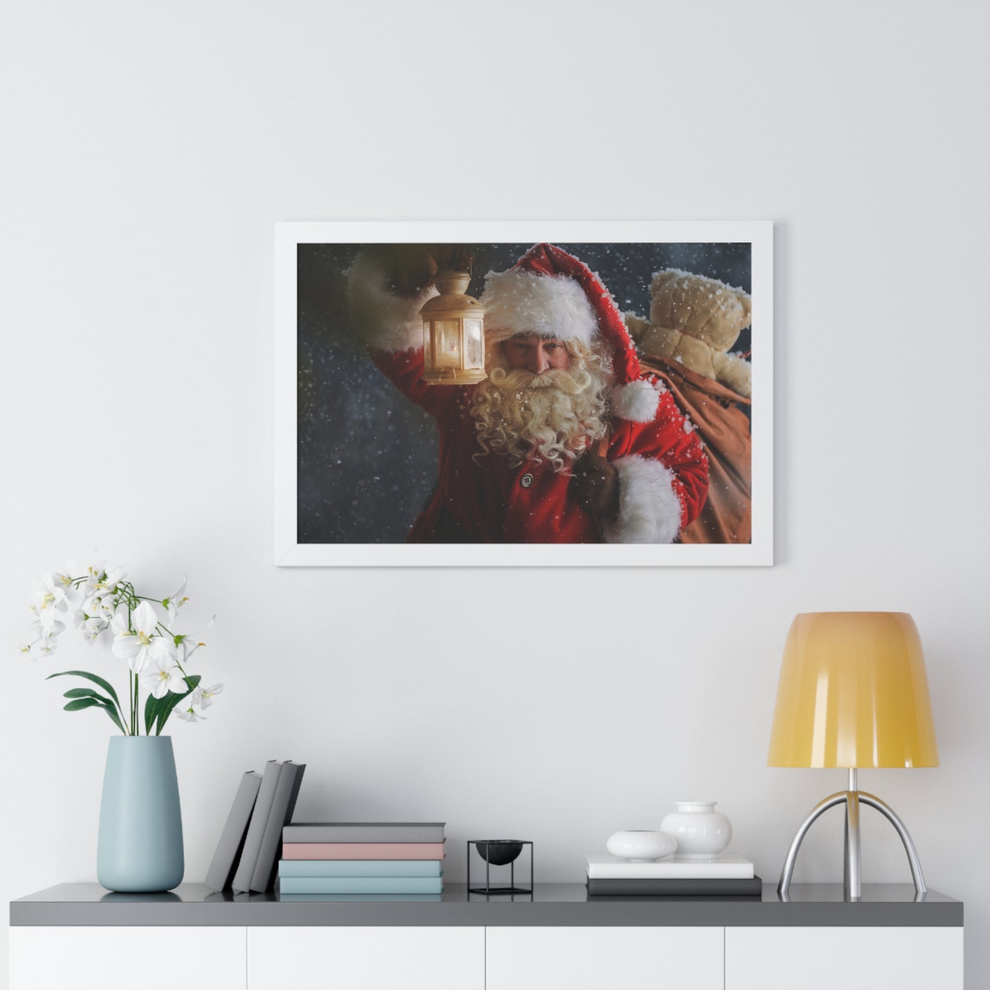 Christmas Wall Art Vintage Santa Claus with Lantern and Toy Bag | Vintage Mantle Art