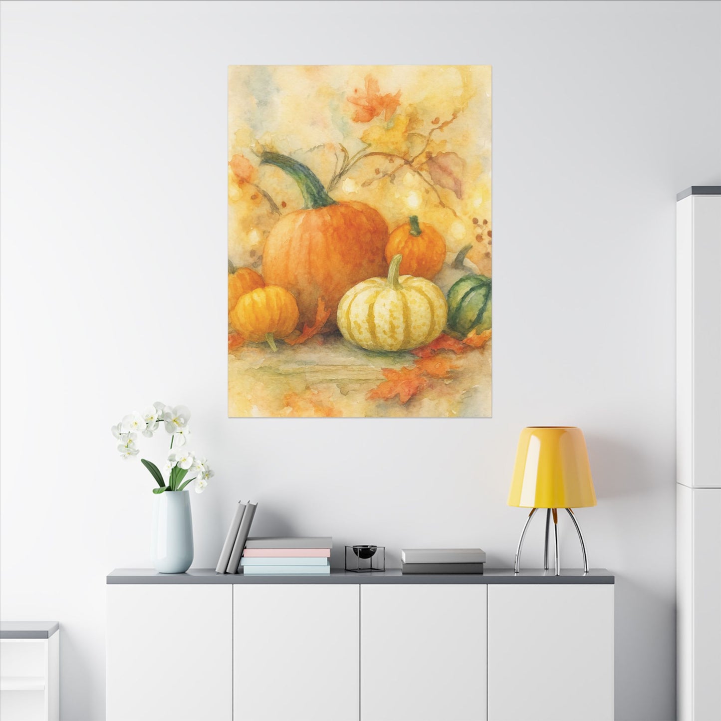 Pumpkin Watercolor Canvas Wall Art – Fall Harvest Autumn Decor Print