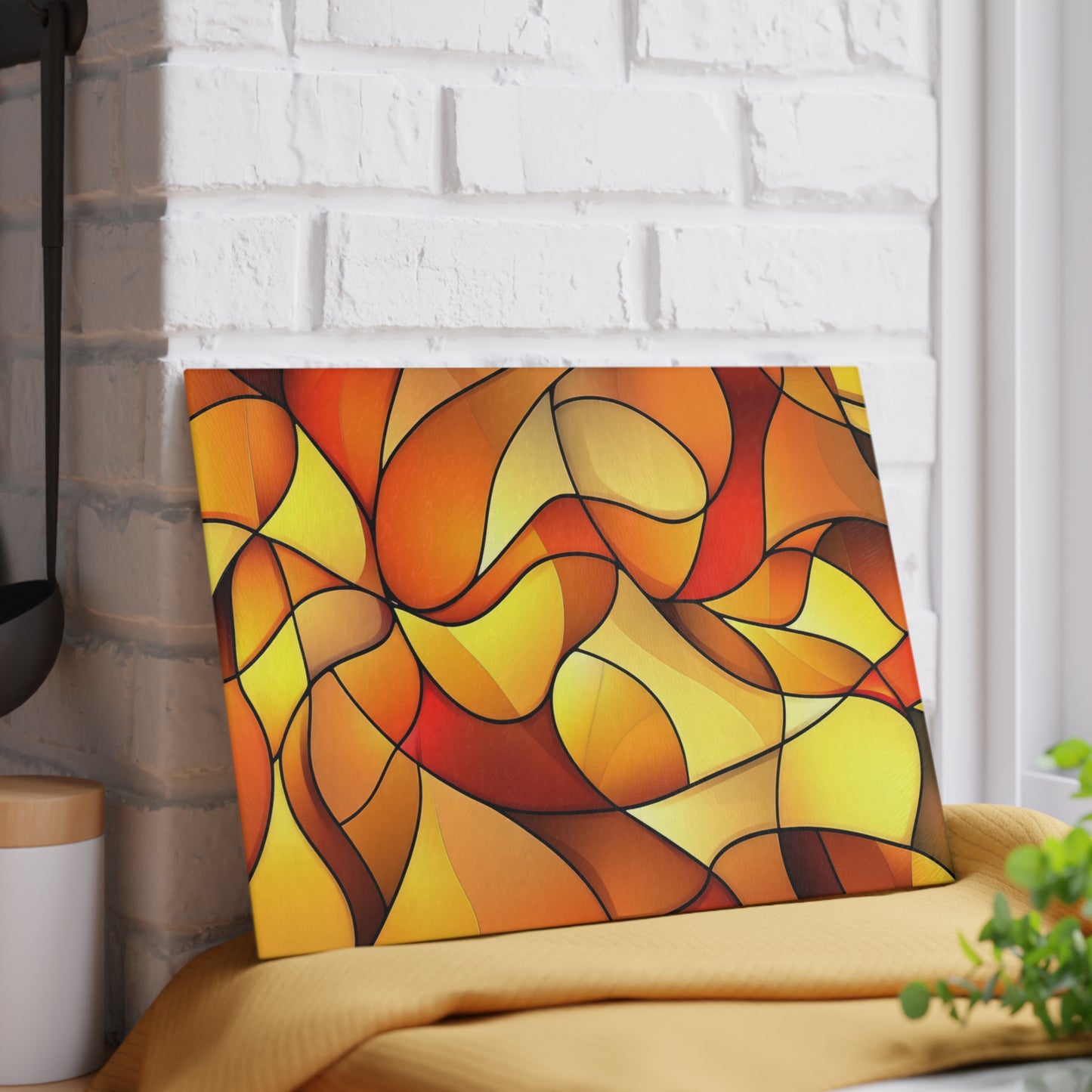 Orange Stained Glass Swirl Cutting Board | Autumn Kitchen Decor