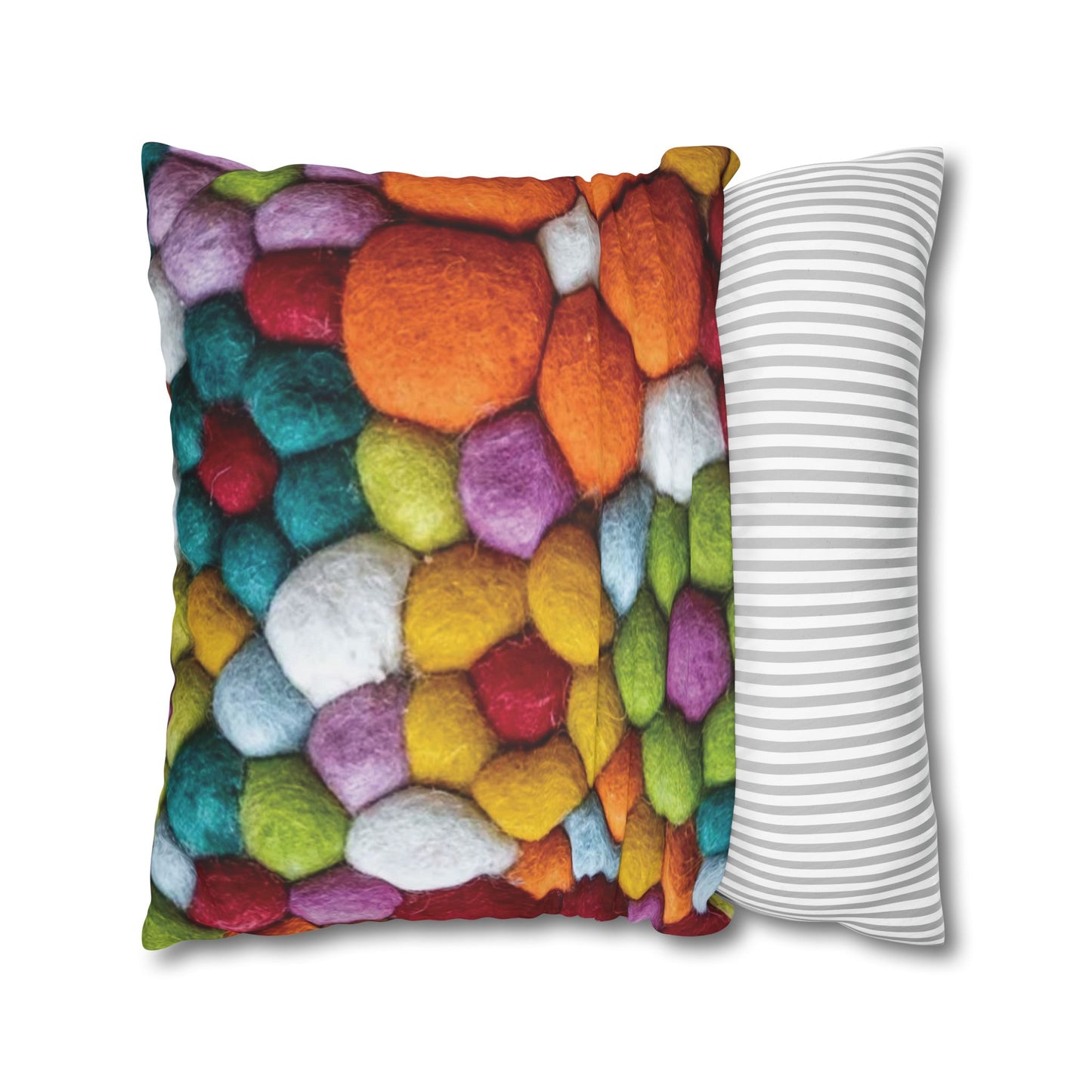Decorative Pillowcase, Vibrant Colorful Cotton Balls Print, Square Couch Pillow Cover