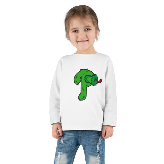 Funny Cartoon Mascot Toddler Long Sleeve Tee | Baseball Fan T-Shirt