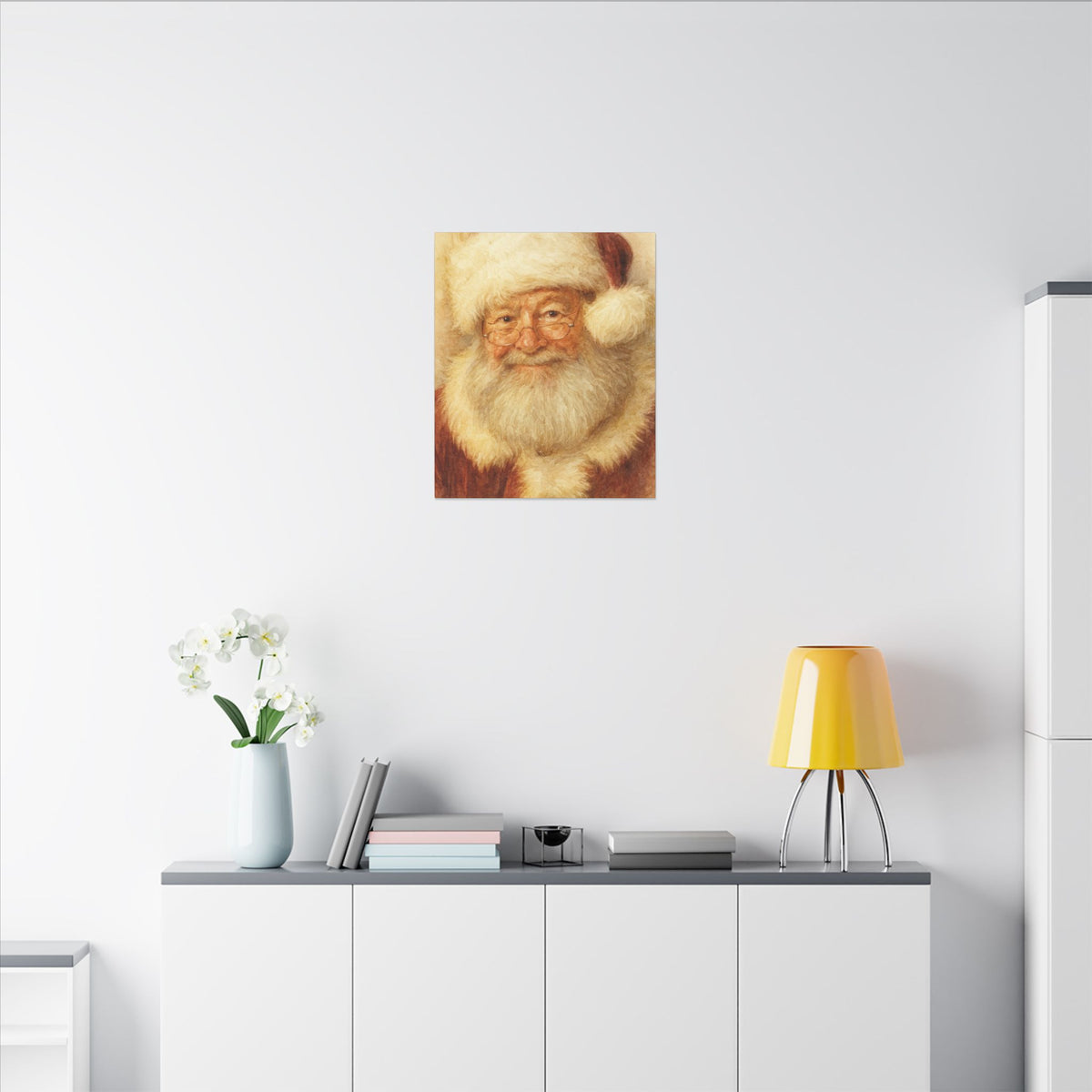 Vintage Santa Claus Portrait Canvas Wall Art – Unframed Christmas Décor Mantle Art